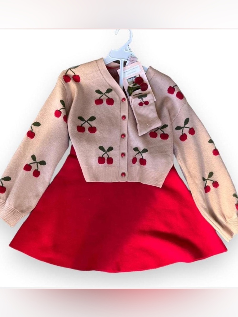 Kids cupcakes & cashmere Pink Cherry Print Cardigan with Red Accents